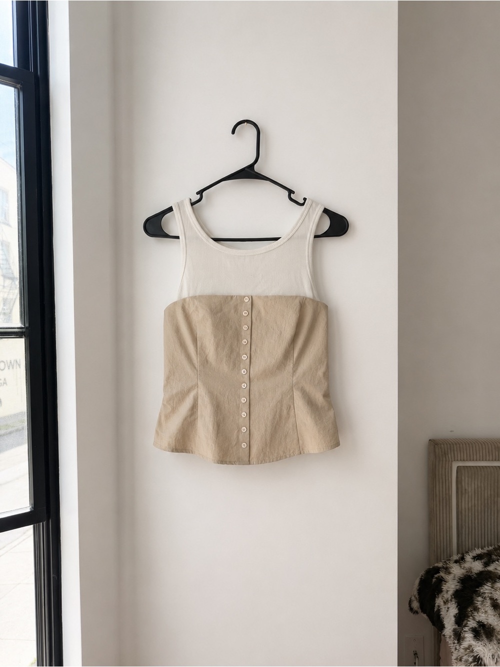 Reformation Hartley Top - Two-Tone Tank Top with Button-Front Bodice